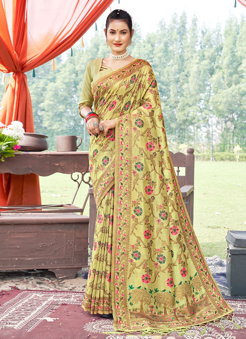 Traditional Saree Banarasi Silk Green Embroidered Saree