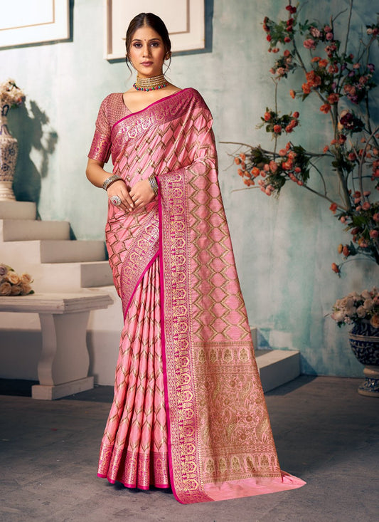 Traditional Saree Banarasi Silk Pink Weaving Saree