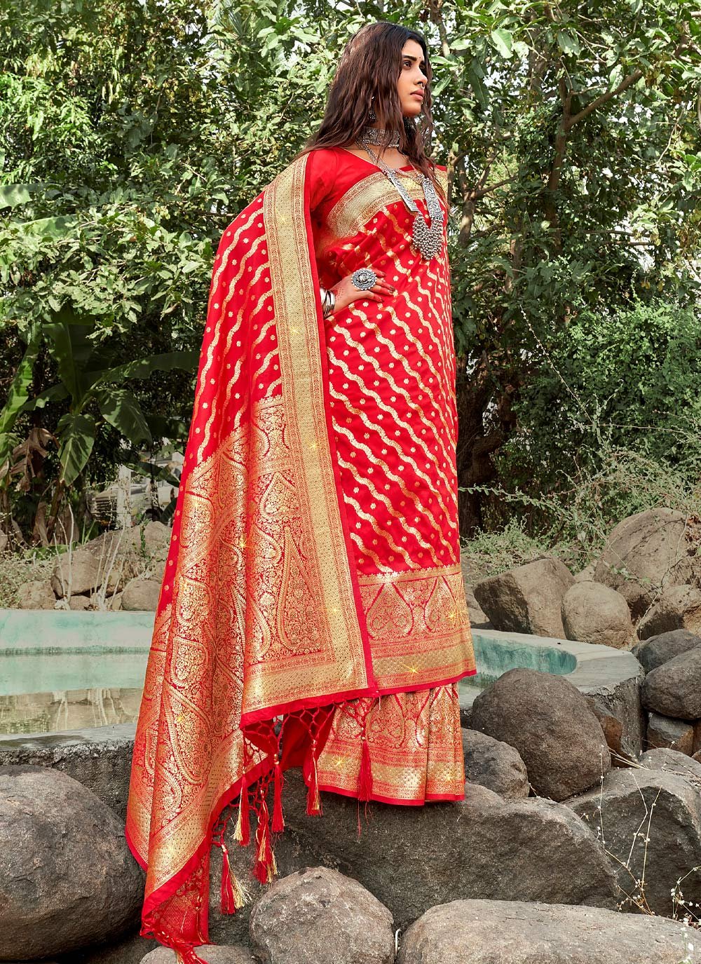 Traditional Saree Banarasi Silk Red Weaving Saree