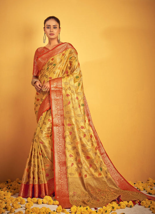 Traditional Saree Banarasi Silk Yellow Weaving Saree