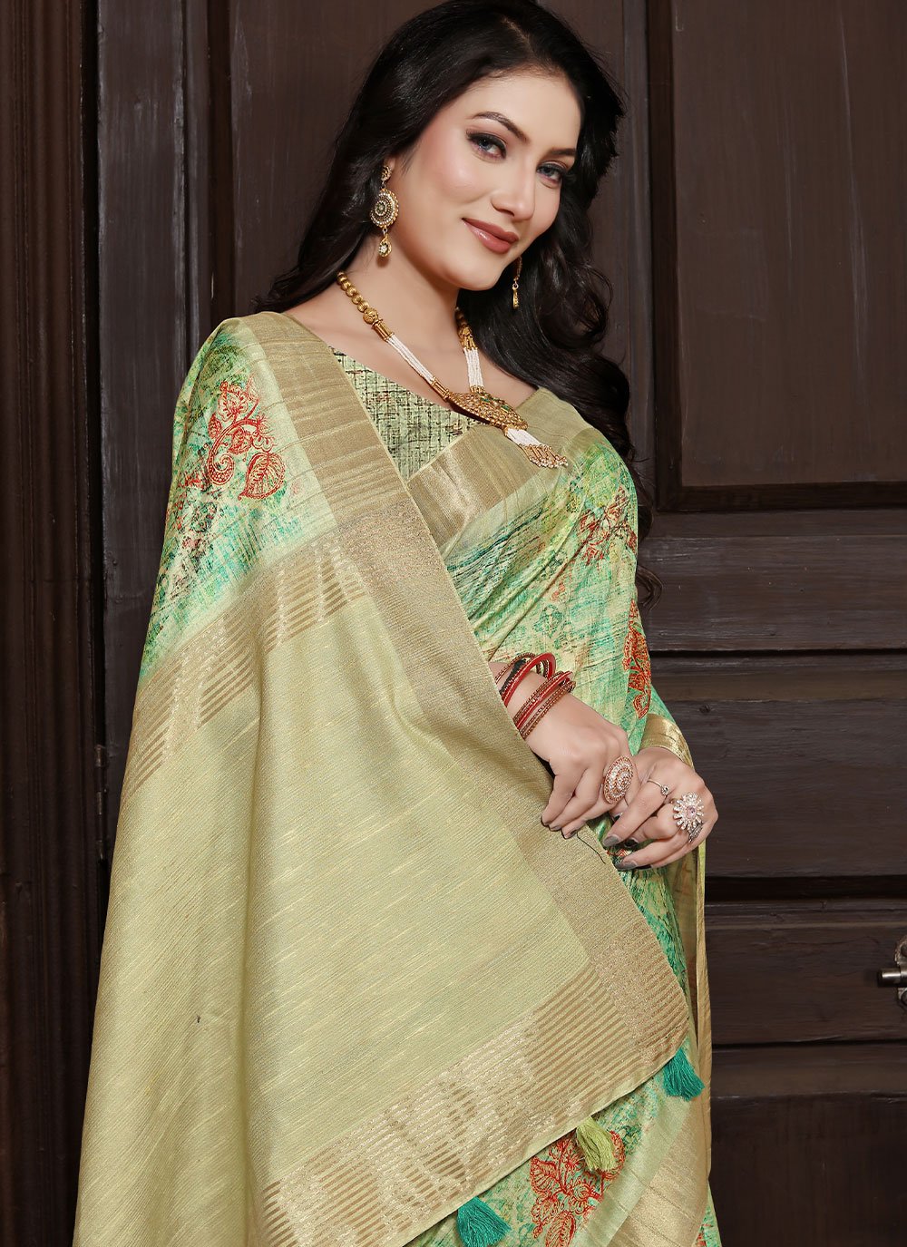 Classic Banarasi Silk Green Digital Print Saree