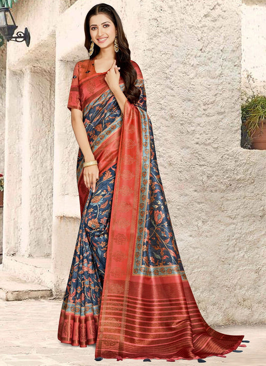 Contemporary Banarasi Silk Multi Colour Digital Print Saree