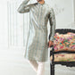 Kurta Pyjama Banarasi Silk Cream Green Digital Print Mens