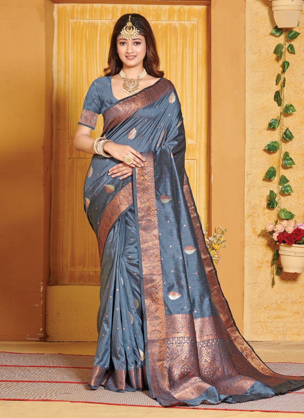 Traditional Saree Banarasi Silk Grey Embroidered Saree