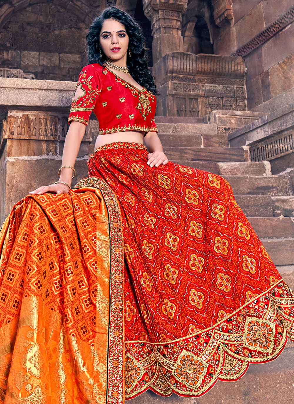 Lehenga Choli Banarasi Silk Red Embroidered Lehenga Choli