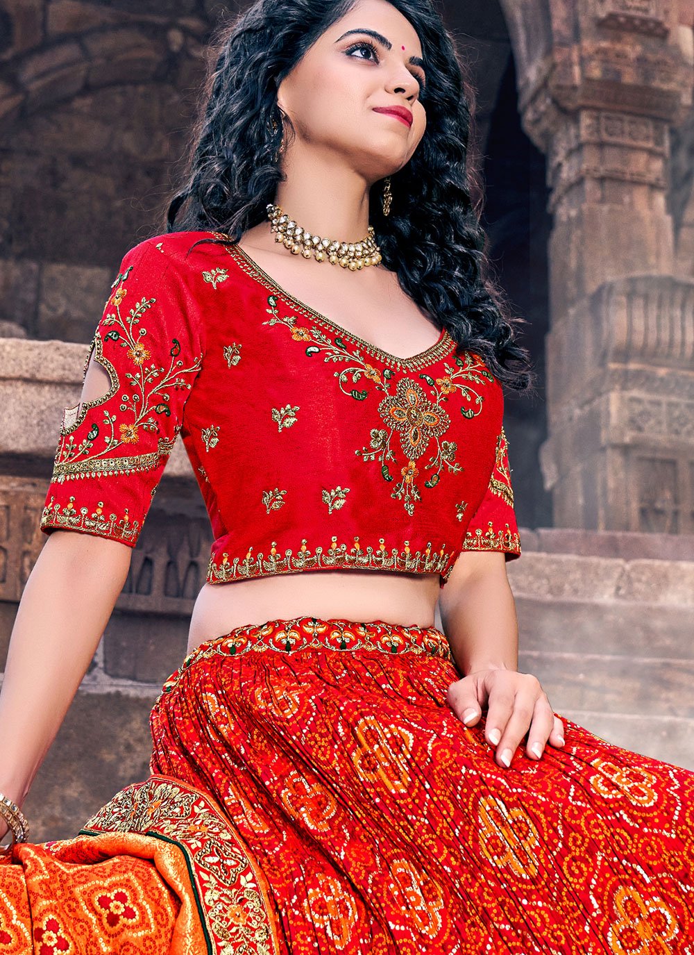 Lehenga Choli Banarasi Silk Red Embroidered Lehenga Choli