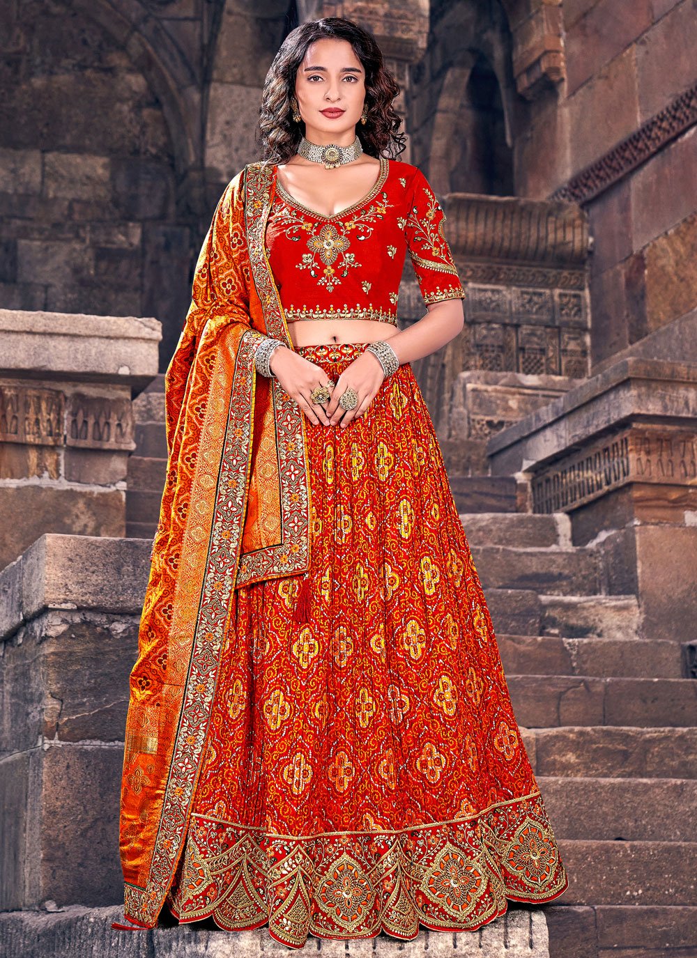 Lehenga Choli Banarasi Silk Red Embroidered Lehenga Choli