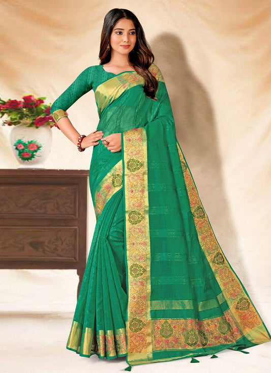 Classic Banarasi Silk Sea Green Embroidered Saree