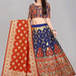 Lehenga Choli Banarasi Silk Jacquard Blue Red Jacquard Work Lehenga Choli