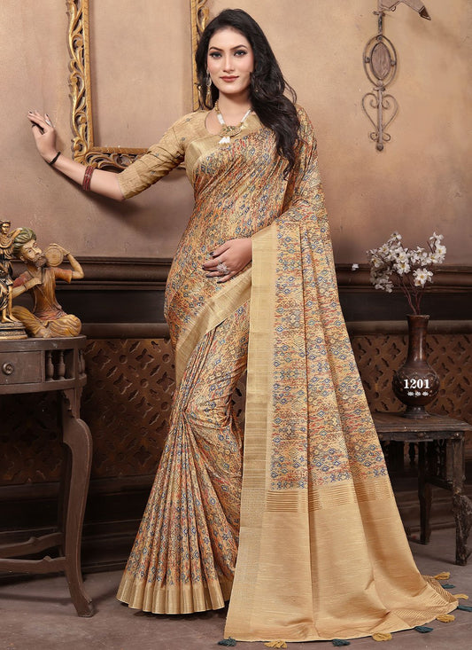 Contemporary Banarasi Silk Gold Digital Print Saree