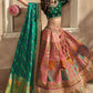 Lehenga Choli Banarasi Silk Green Peach Embroidered Lehenga Choli