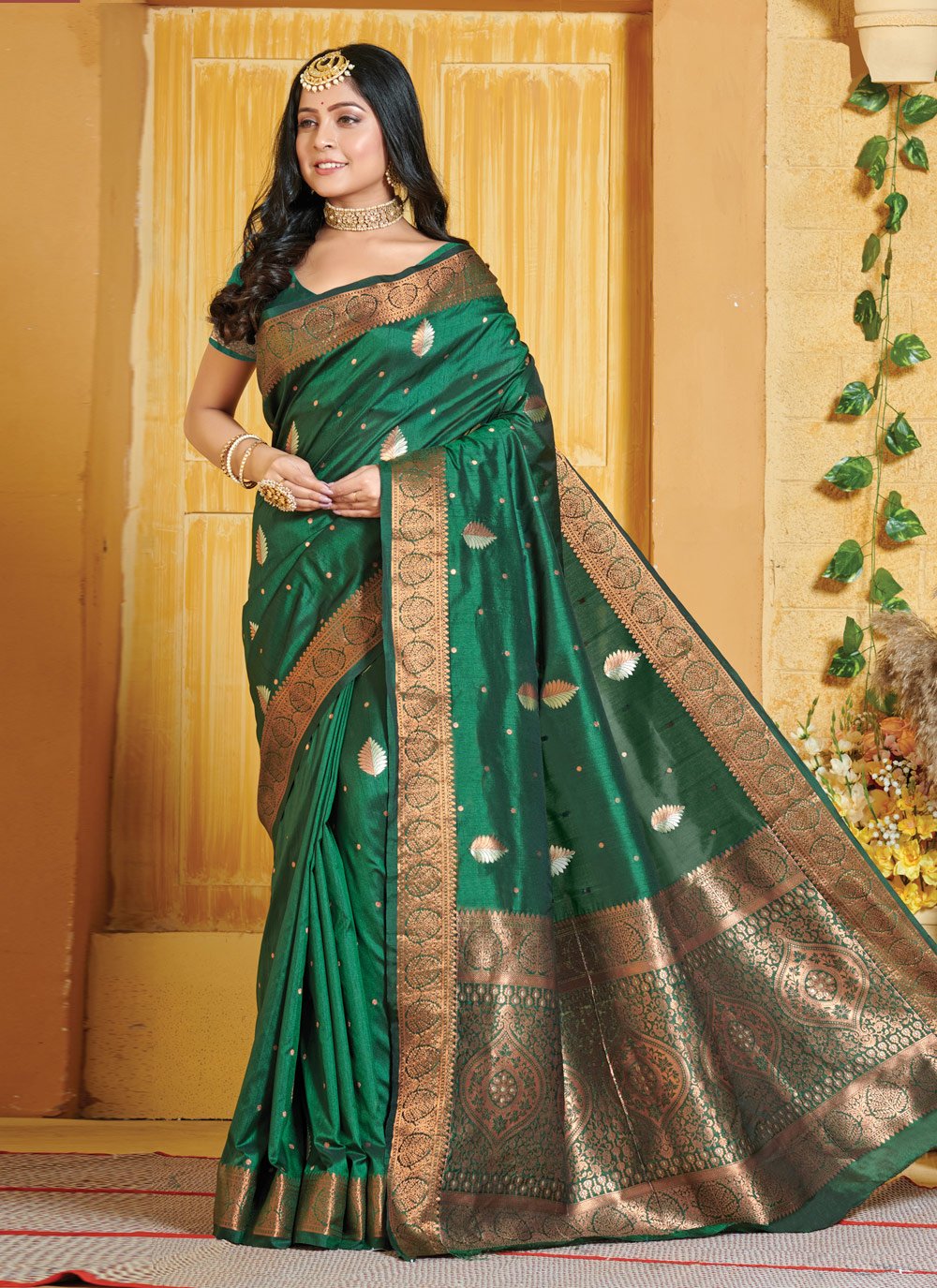 Traditional Saree Banarasi Silk Green Embroidered Saree