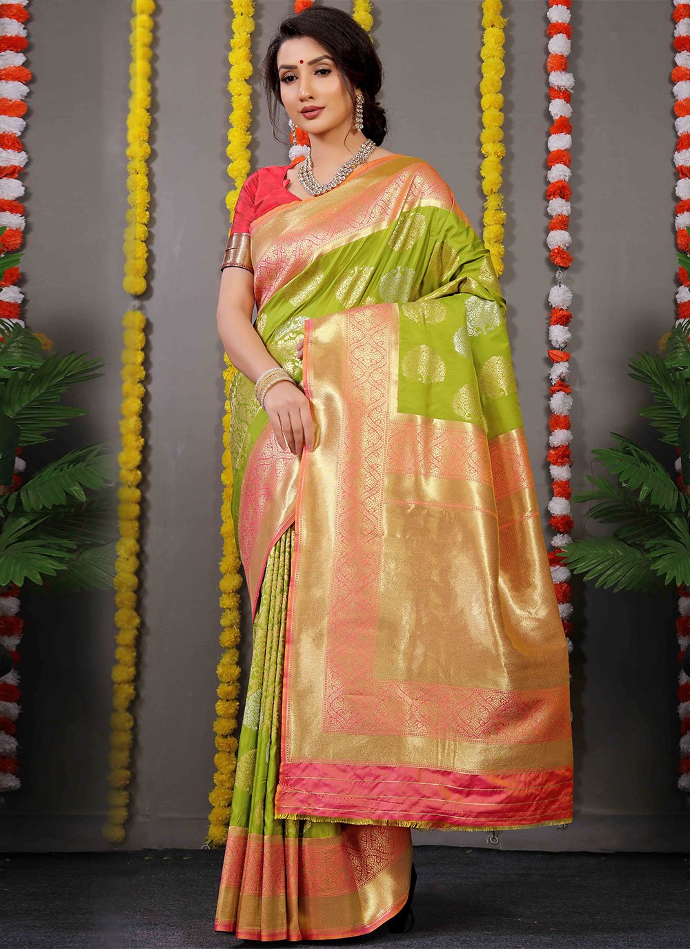 Traditional Saree Banarasi Silk Green Weaving Saree