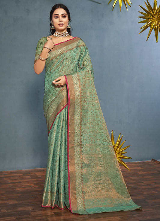 Designer Banarasi Silk Green Weaving Saree