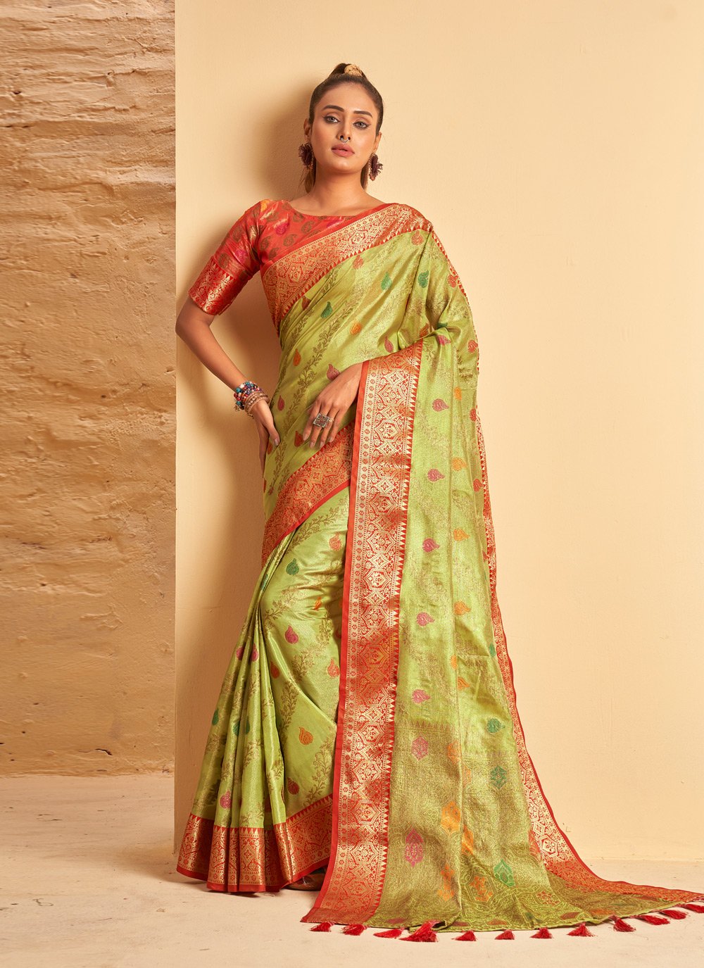 Traditional Saree Banarasi Silk Green Weaving Saree