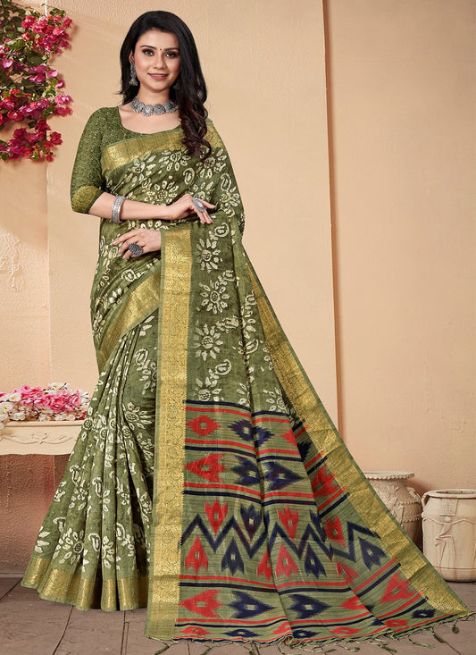 Trendy Saree Banarasi Silk Green Patch Border Saree