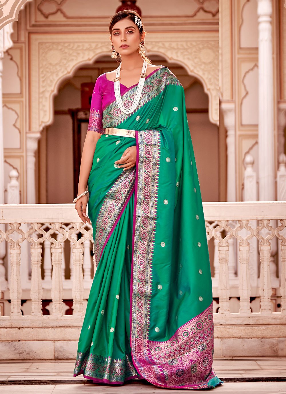 Trendy Saree Banarasi Silk Green Weaving Saree