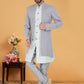 Indo Western Banarasi Silk Grey White Embroidered Mens