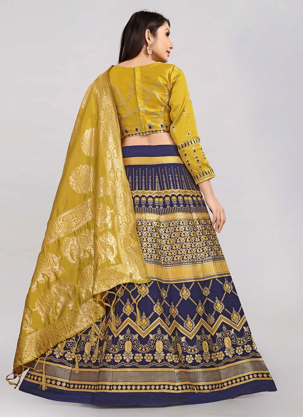 A Line Lehenga Banarasi Silk Blue Jacquard Work Lehenga Choli