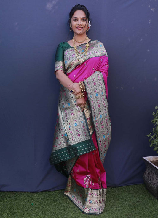 Contemporary Banarasi Silk Pink Jacquard Work Saree