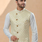 Kurta Payjama With Jacket Banarasi Silk Dupion Silk Cream Off White Jacquard Work Mens
