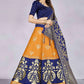 A Line Lehenga Banarasi Silk Jacquard Blue Orange Jacquard Work Lehenga Choli