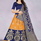 A Line Lehenga Banarasi Silk Jacquard Blue Orange Jacquard Work Lehenga Choli