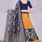 A Line Lehenga Banarasi Silk Jacquard Blue Orange Jacquard Work Lehenga Choli