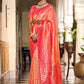 Designer Banarasi Silk Orange Pink Jacquard Work Saree