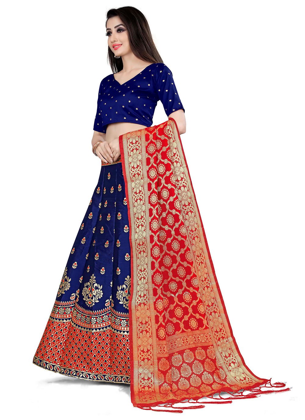 Lehenga Choli Banarasi Silk Blue Jacquard Work Lehenga Choli