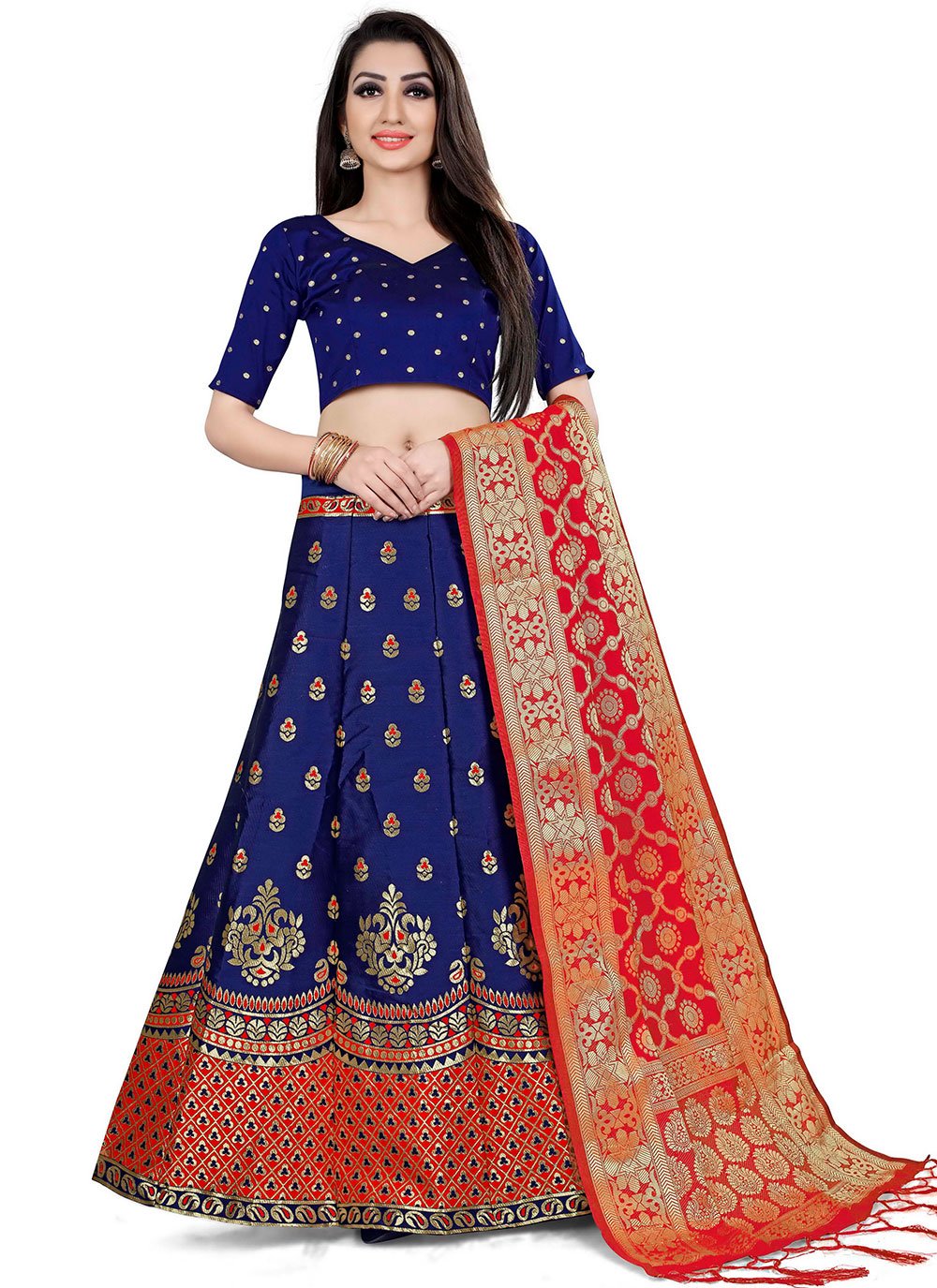 Lehenga Choli Banarasi Silk Blue Jacquard Work Lehenga Choli