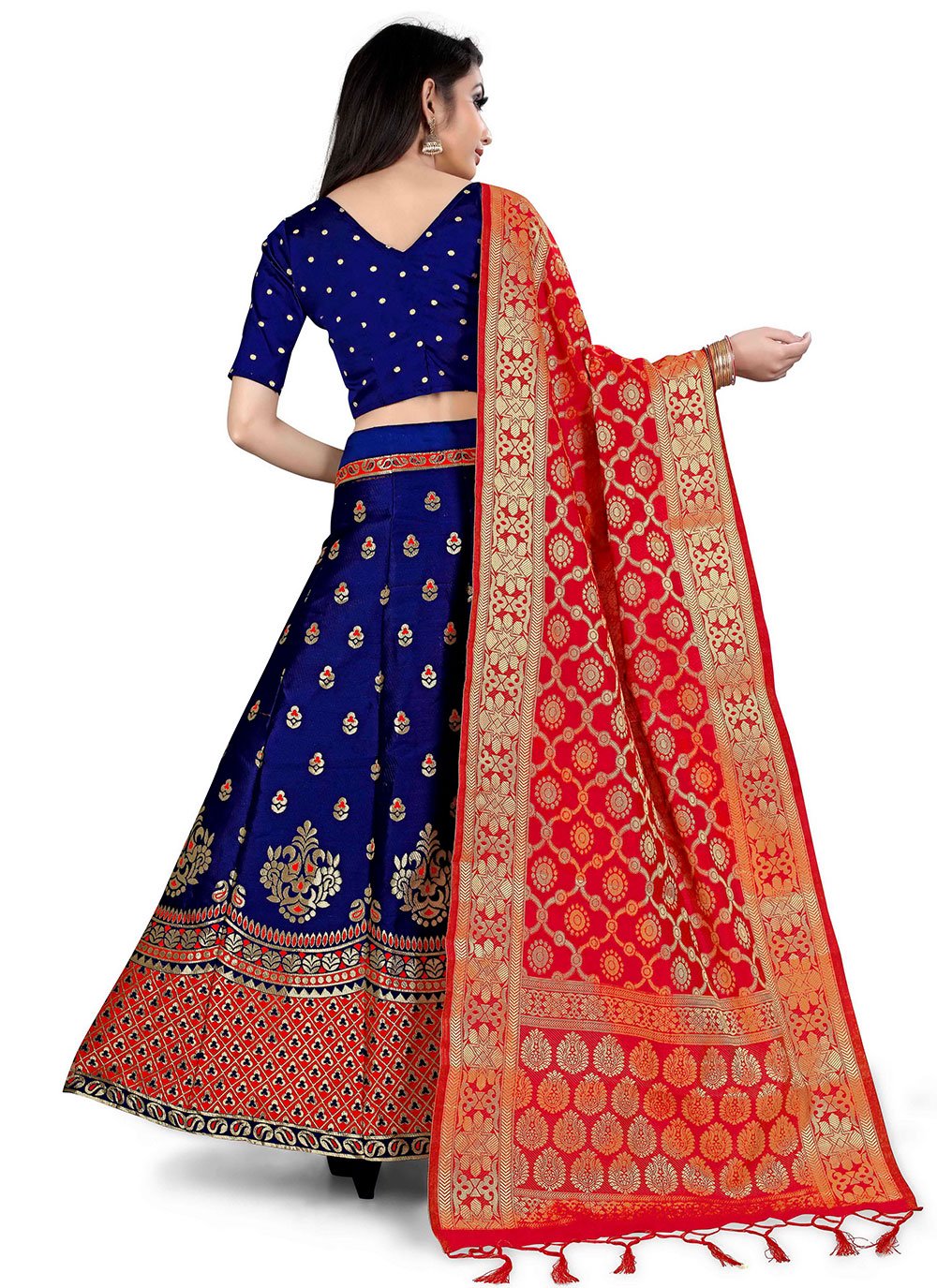 Lehenga Choli Banarasi Silk Blue Jacquard Work Lehenga Choli