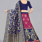 A Line Lehenga Banarasi Silk Jacquard Blue Magenta Jacquard Work Lehenga Choli