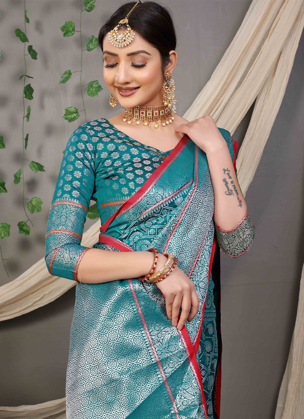 Classic Banarasi Silk Turquoise Jacquard Work Saree