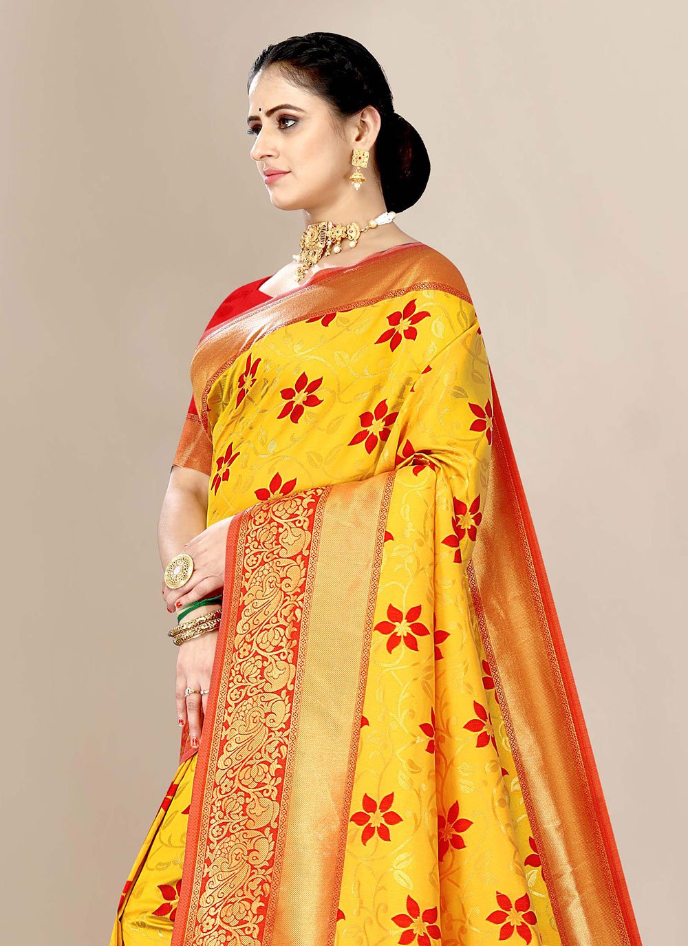 Traditional Saree Banarasi Silk Yellow Jacquard Work Saree