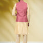 Kurta Payjama With Jacket Banarasi Silk Cream Pink Print Mens