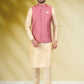 Kurta Payjama With Jacket Banarasi Silk Cream Pink Print Mens