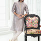 Kurta Pyjama Banarasi Silk Grey Digital Print Mens