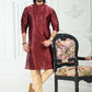 Kurta Pyjama Banarasi Silk Maroon Digital Print Mens