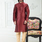 Kurta Pyjama Banarasi Silk Maroon Digital Print Mens