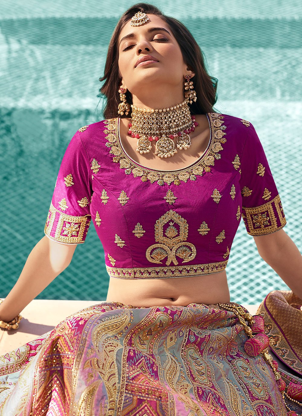 Lehenga Choli Banarasi Silk Purple Embroidered Lehenga Choli