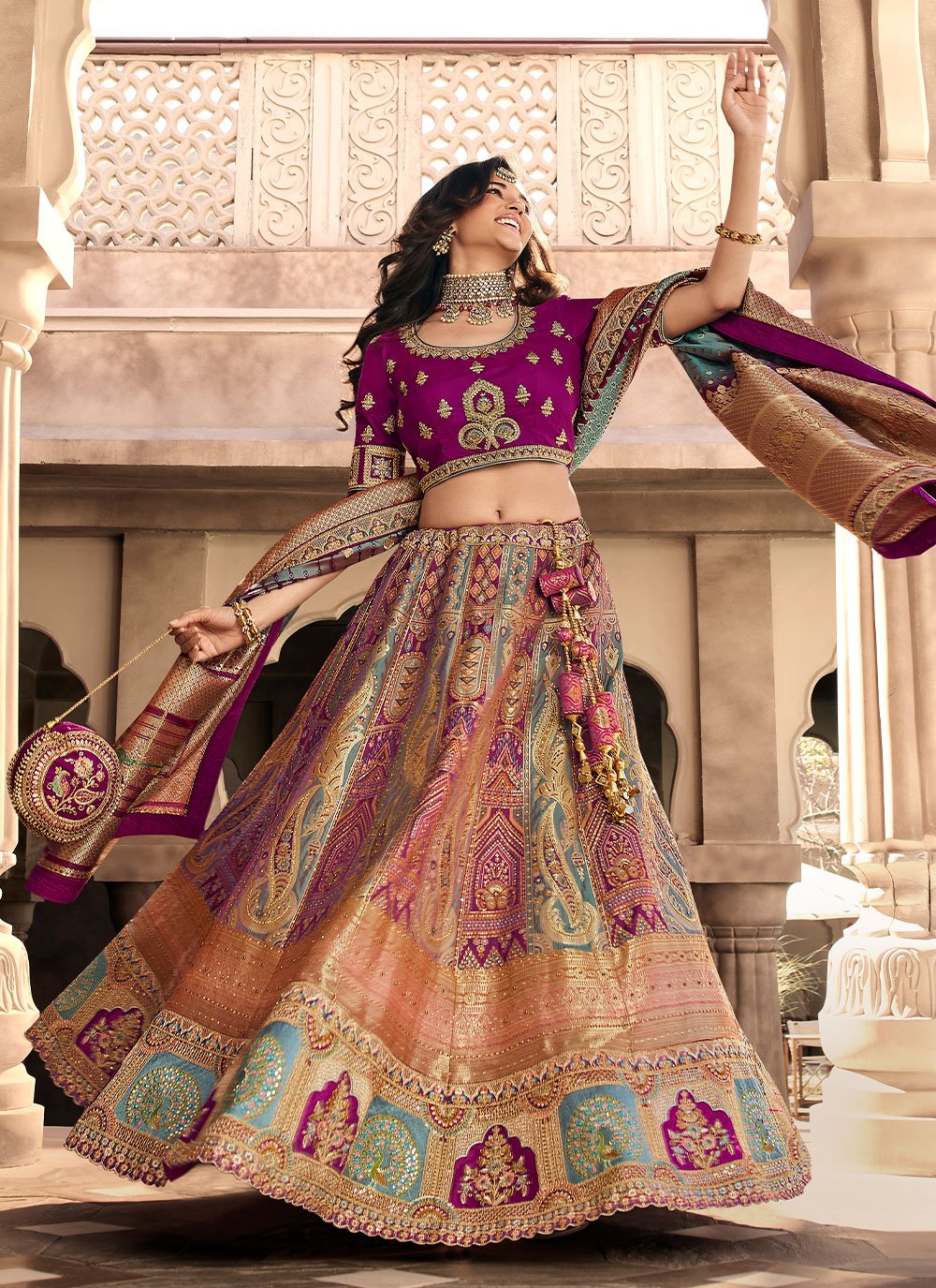 Lehenga Choli Banarasi Silk Purple Embroidered Lehenga Choli