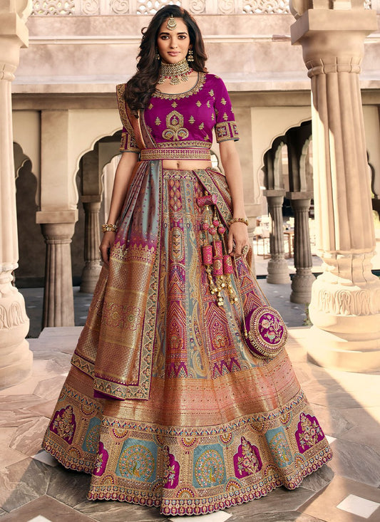 Lehenga Choli Banarasi Silk Purple Embroidered Lehenga Choli