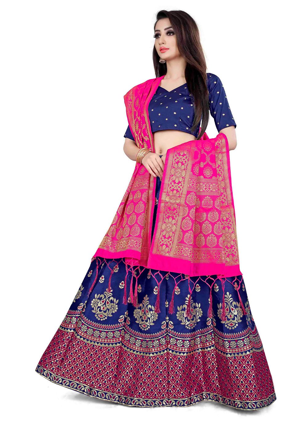 Lehenga Choli Banarasi Silk Blue Jacquard Work Lehenga Choli