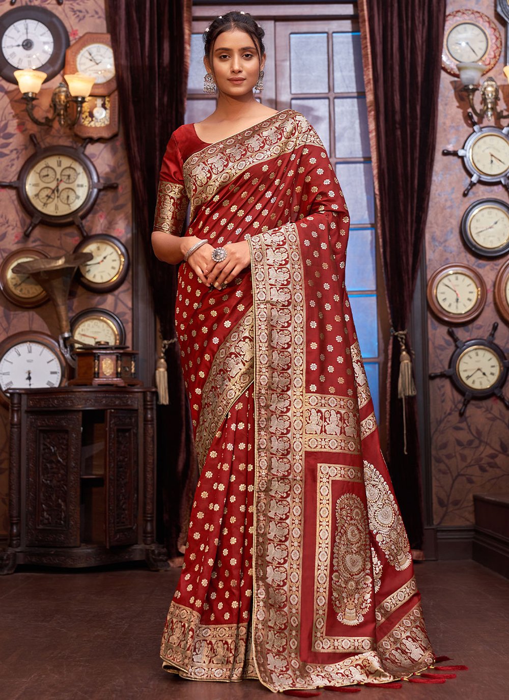 Silk Saree Banarasi Silk Maroon Weaving Saree