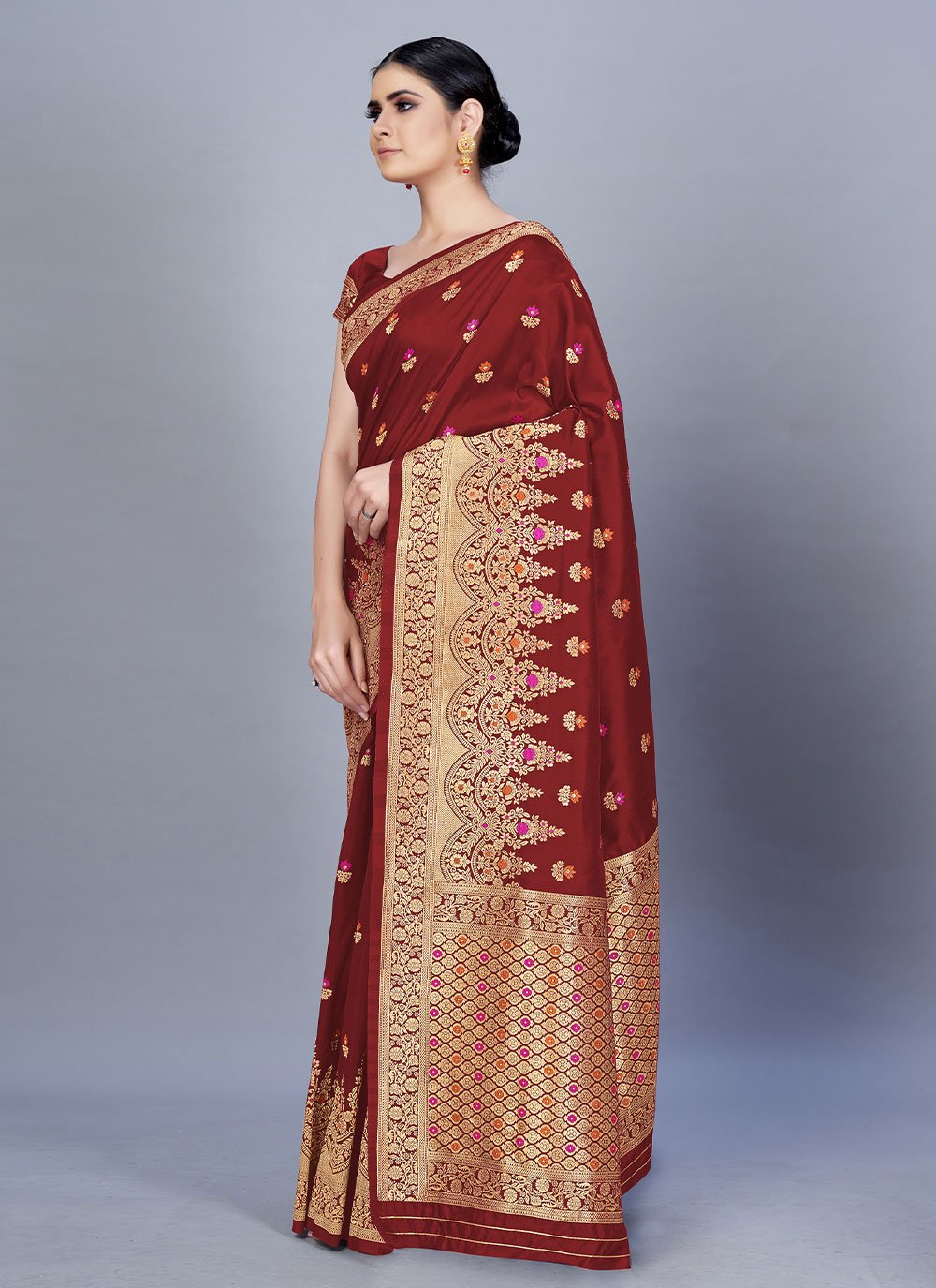 Classic Banarasi Silk Maroon Woven Saree