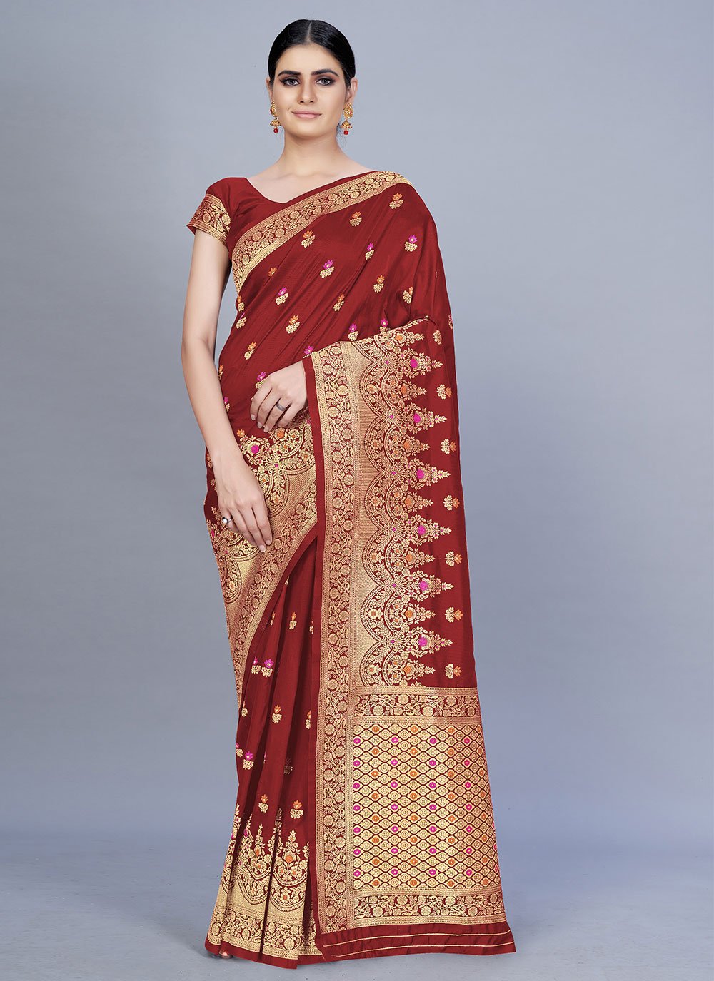 Classic Banarasi Silk Maroon Woven Saree