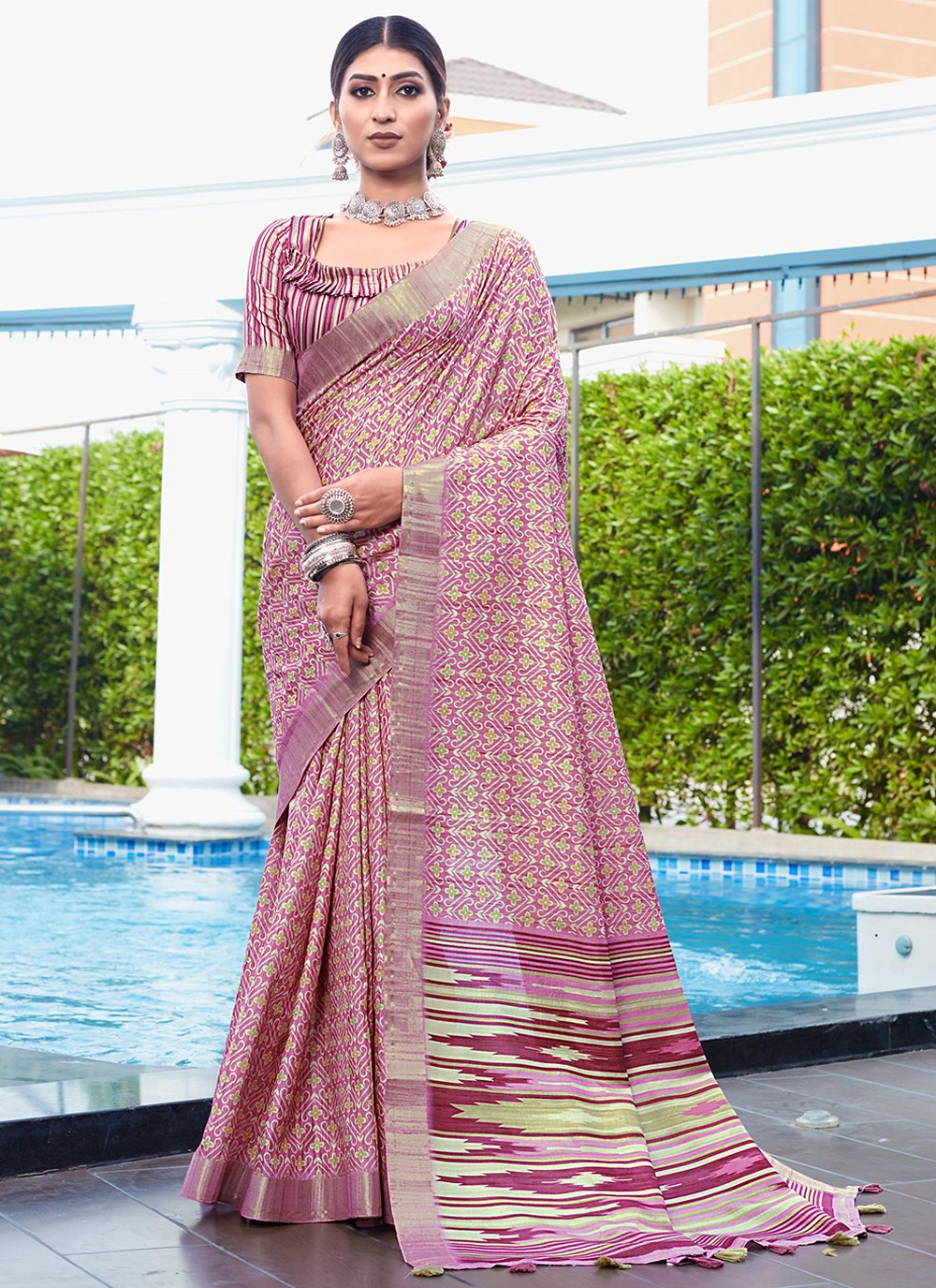 Traditional Saree Banarasi Silk Mauve Digital Print Saree