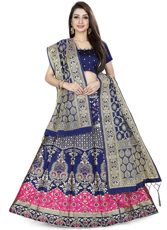 A Line Lehenga Banarasi Silk Jacquard Blue Jacquard Work Lehenga Choli