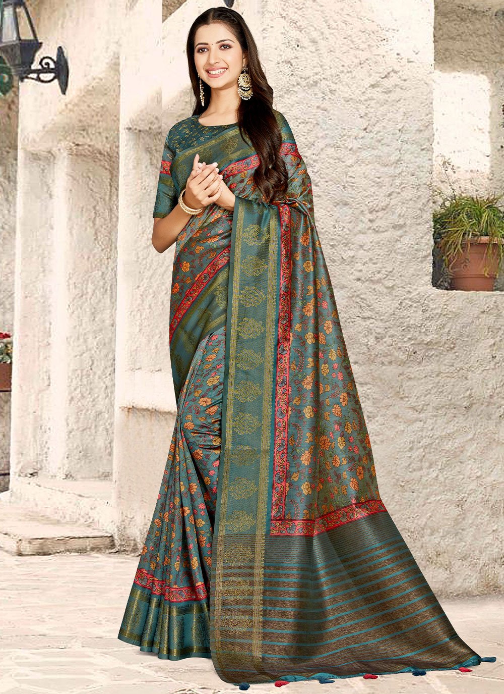 Classic Banarasi Silk Multi Colour Digital Print Saree